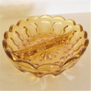 Vintage Amber Glass Divided Serving Dish